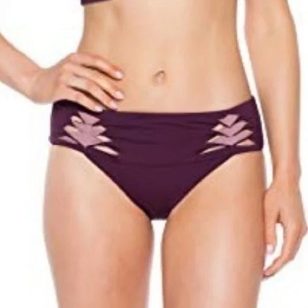 BECCA Bikini Bottom NWOT Origami Cutout Hipster Merlot Size XS